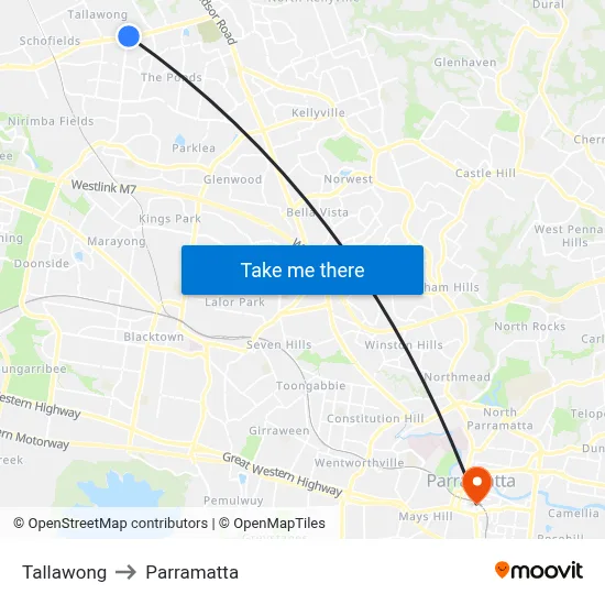 Tallawong to Parramatta map