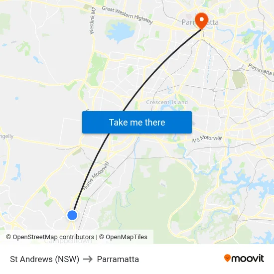 St Andrews (NSW) to Parramatta map