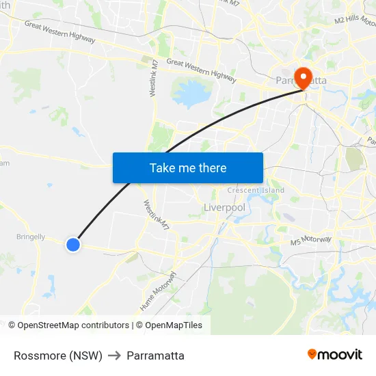 Rossmore (NSW) to Parramatta map