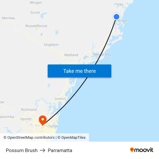 Possum Brush to Parramatta map
