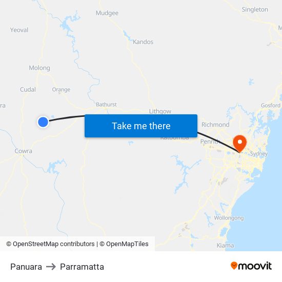 Panuara to Parramatta map