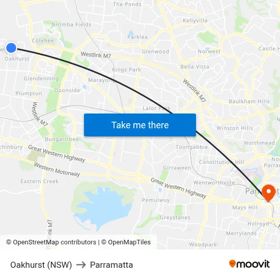 Oakhurst (NSW) to Parramatta map