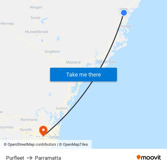 Purfleet to Parramatta map