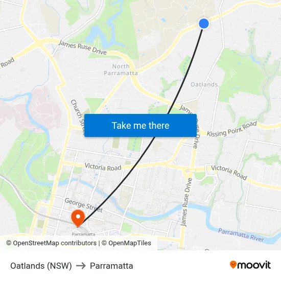 Oatlands (NSW) to Parramatta map