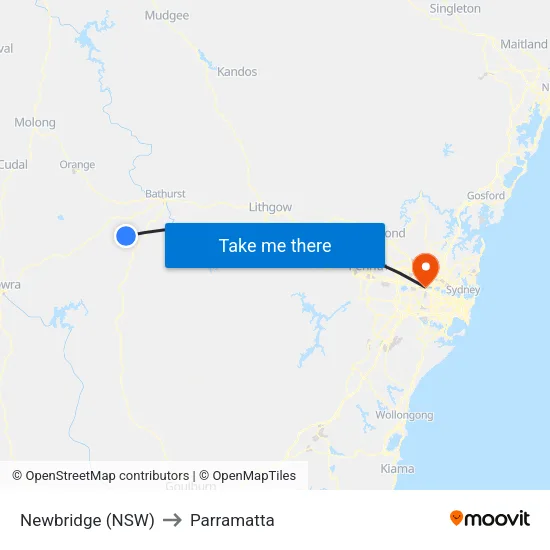 Newbridge (NSW) to Parramatta map