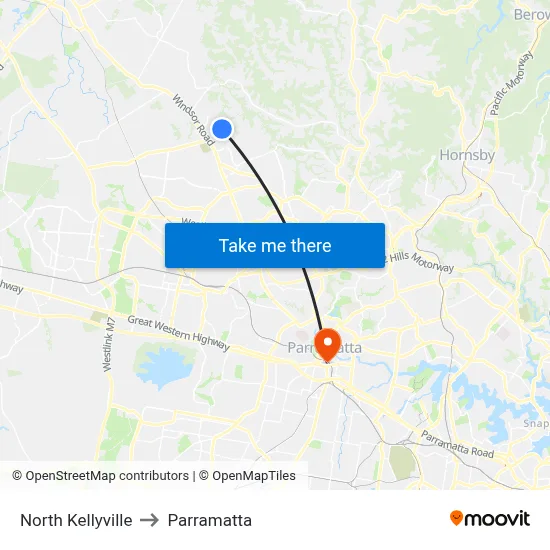 North Kellyville to Parramatta map