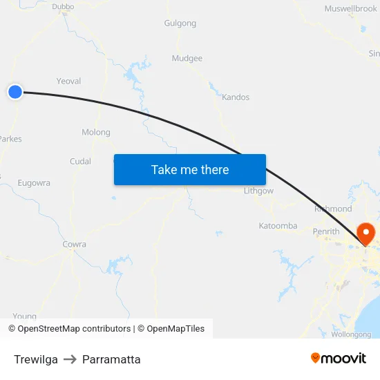 Trewilga to Parramatta map