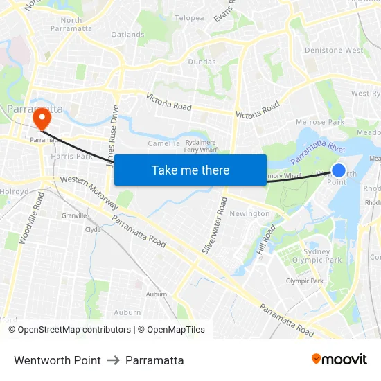 Wentworth Point to Parramatta map
