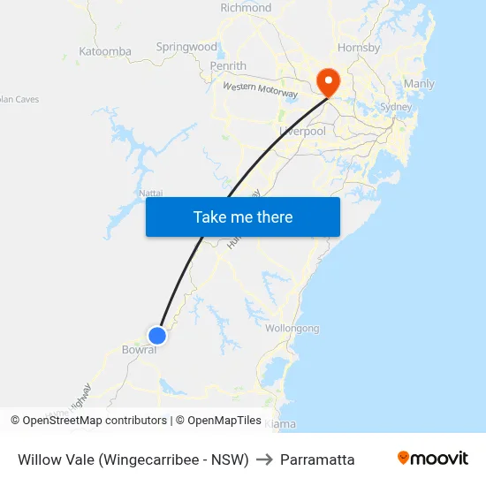 Willow Vale (Wingecarribee - NSW) to Parramatta map