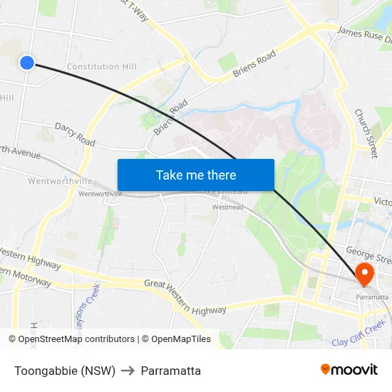 Toongabbie (NSW) to Parramatta map