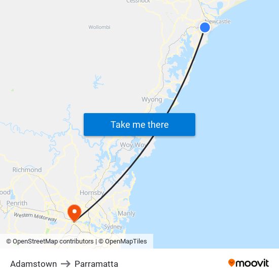 Adamstown to Parramatta map