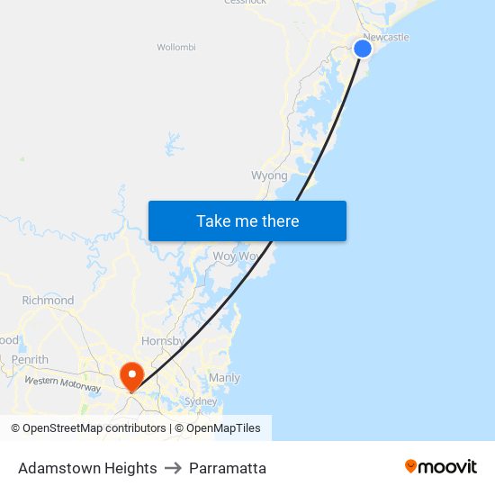 Adamstown Heights to Parramatta map