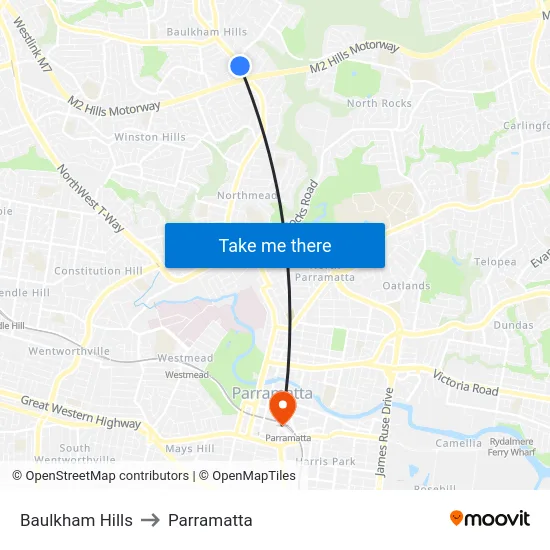 Baulkham Hills to Parramatta map