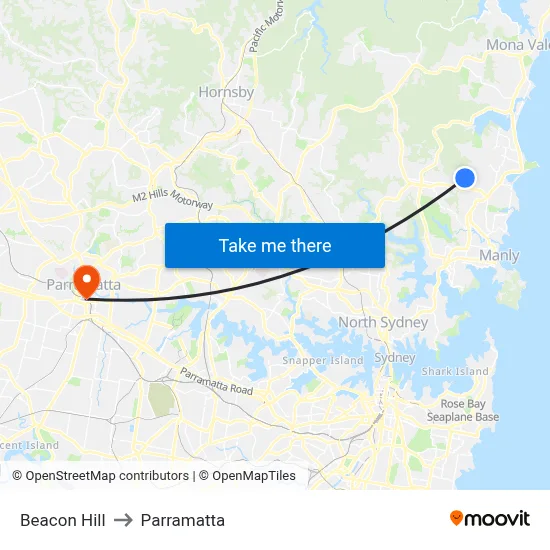 Beacon Hill to Parramatta map
