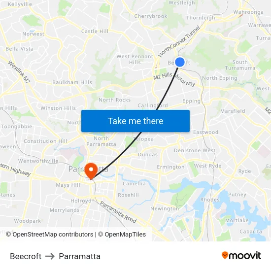 Beecroft to Parramatta map