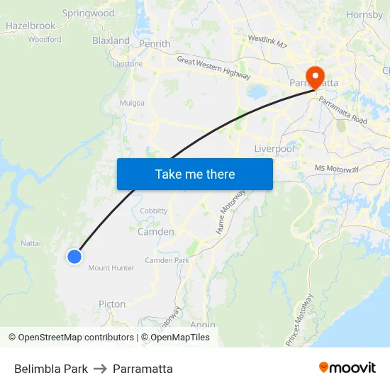 Belimbla Park to Parramatta map