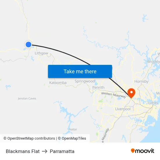 Blackmans Flat to Parramatta map