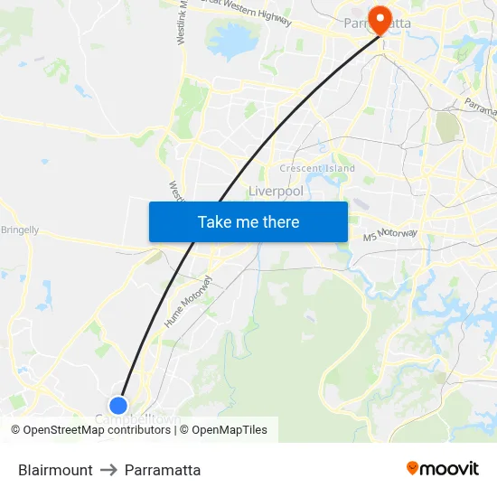 Blairmount to Parramatta map