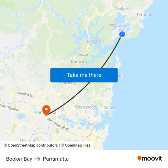 Booker Bay to Parramatta map