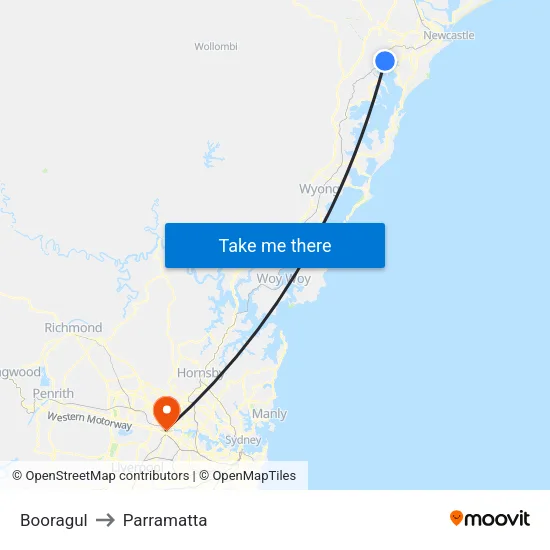 Booragul to Parramatta map