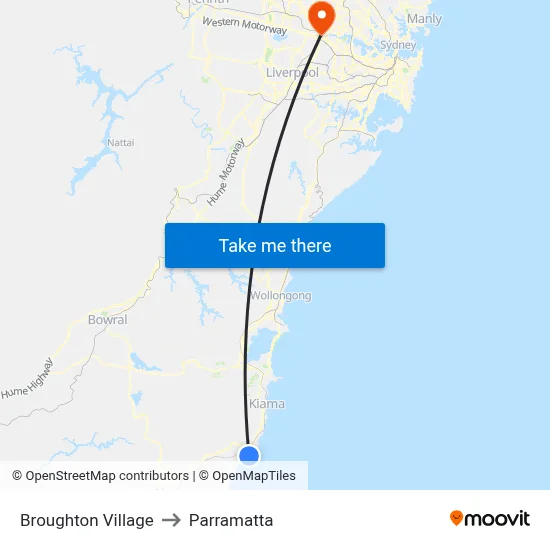 Broughton Village to Parramatta map