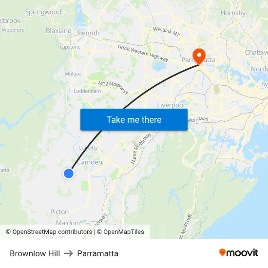 Brownlow Hill to Parramatta map