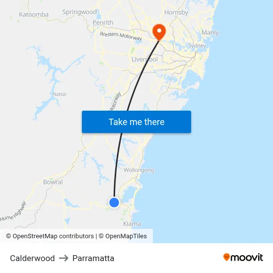 Calderwood to Parramatta map