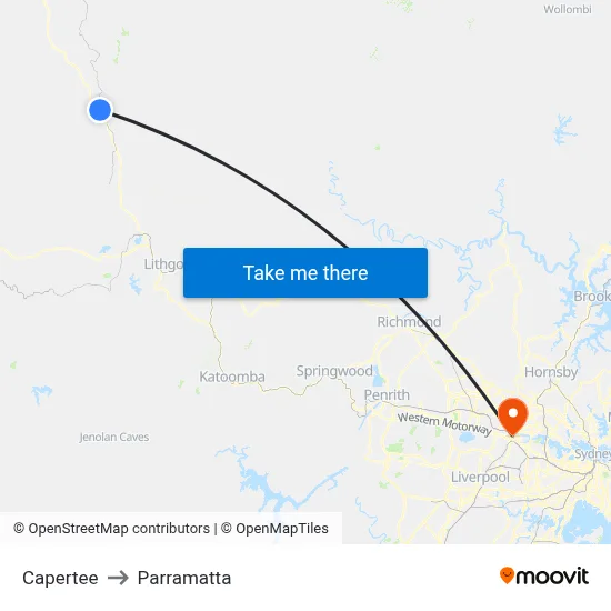 Capertee to Parramatta map