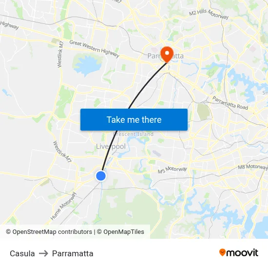 Casula to Parramatta map
