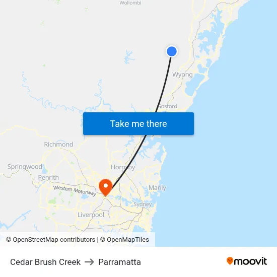Cedar Brush Creek to Parramatta map