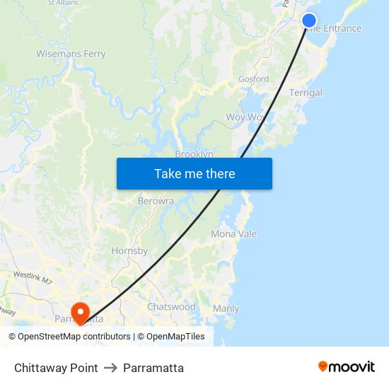 Chittaway Point to Parramatta map