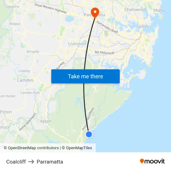 Coalcliff to Parramatta map