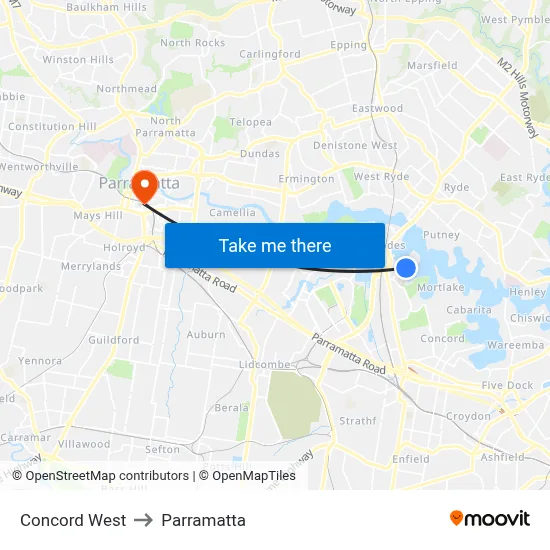 Concord West to Parramatta map