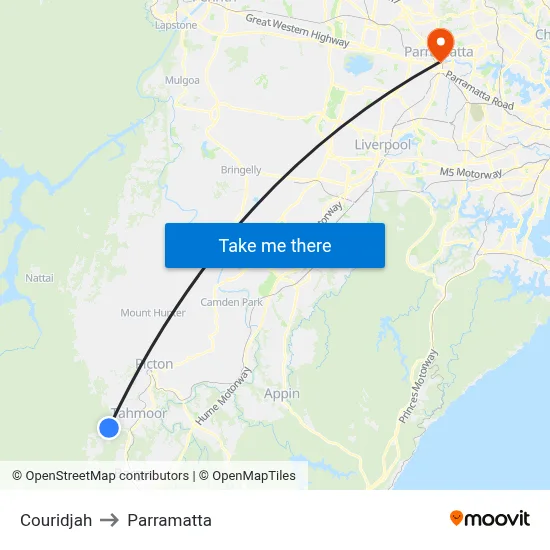 Couridjah to Parramatta map