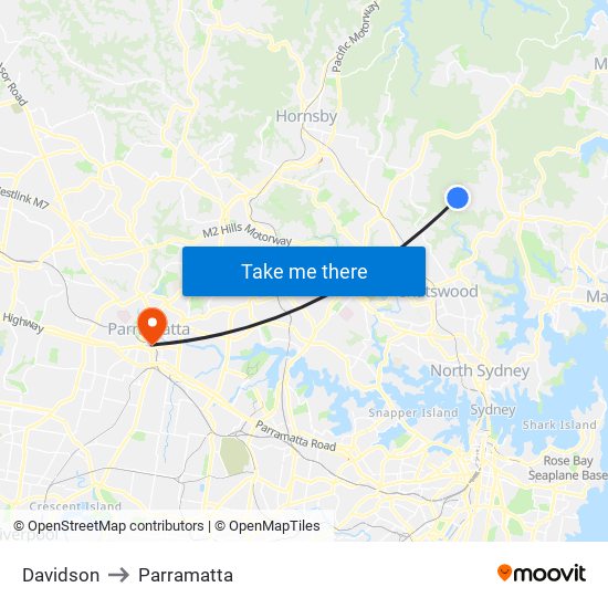 Davidson to Parramatta map