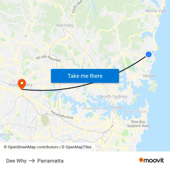 Dee Why to Parramatta map