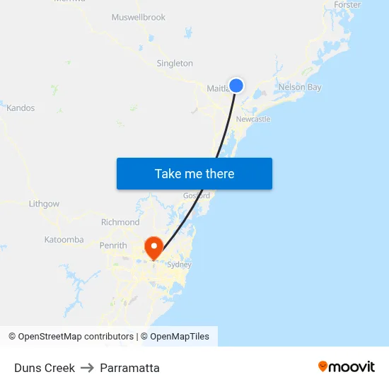 Duns Creek to Parramatta map
