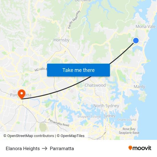 Elanora Heights to Parramatta map
