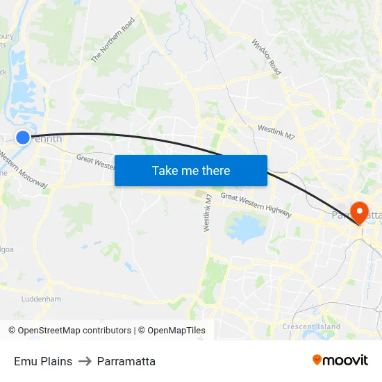 Emu Plains to Parramatta map