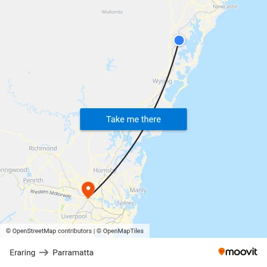Eraring to Parramatta map