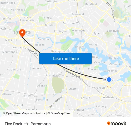 Five Dock to Parramatta map