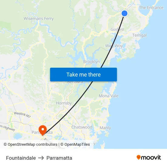 Fountaindale to Parramatta map