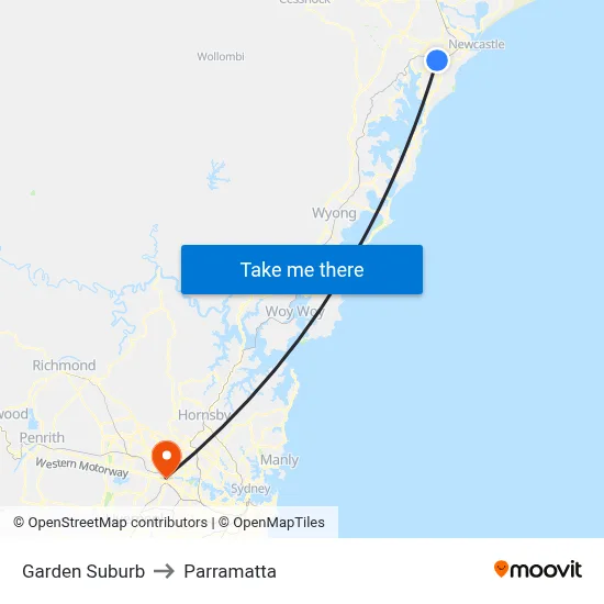 Garden Suburb to Parramatta map