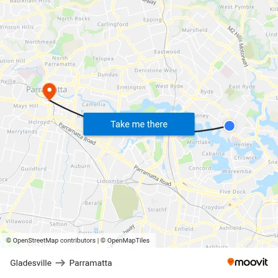 Gladesville to Parramatta map