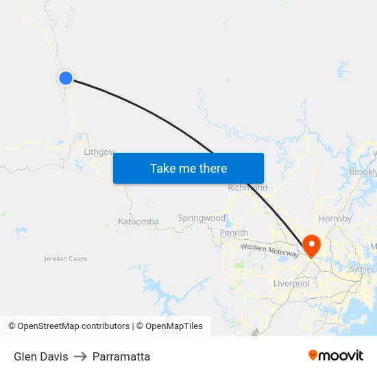 Glen Davis to Parramatta map