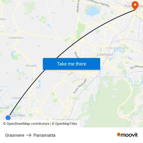 Grasmere to Parramatta map