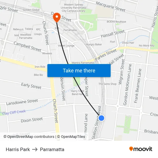 Harris Park to Parramatta map