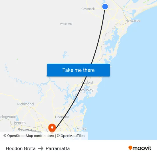 Heddon Greta to Parramatta map