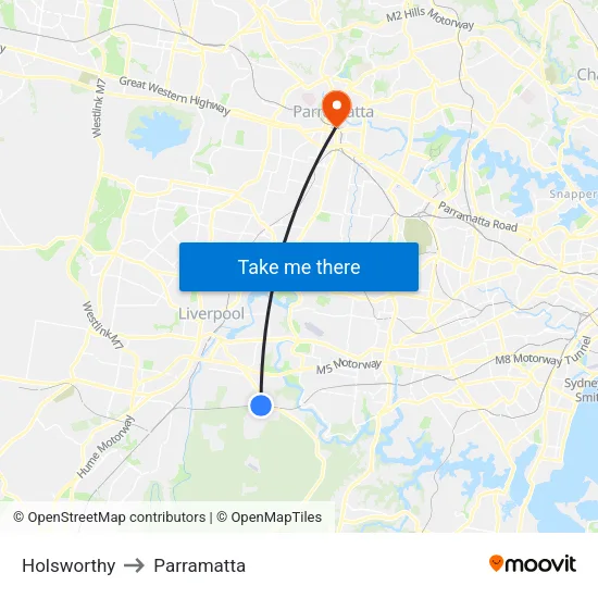 Holsworthy to Parramatta map