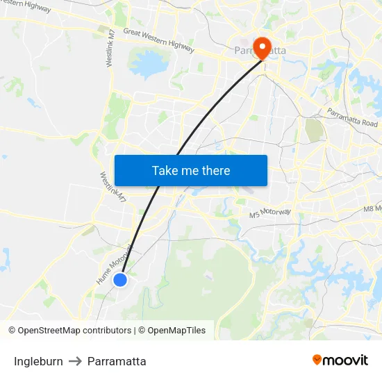 Ingleburn to Parramatta map